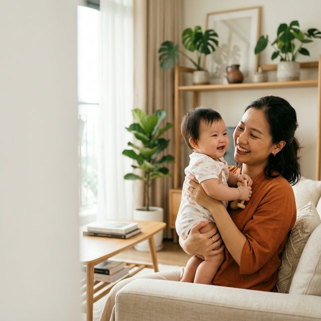 Mẹ Việt Nam vui vẻ bế bé yêu - bảo hiểm sức khỏe cho bé dưới 1 tuổi Generali